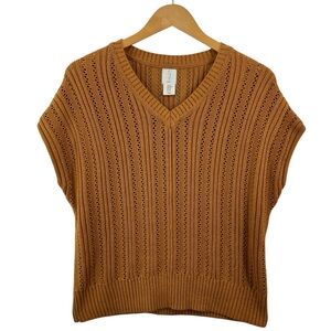 JOIE Short Cap Sleeve Sweater Copper Camel Tan Sweater V-Neck Size XS H18